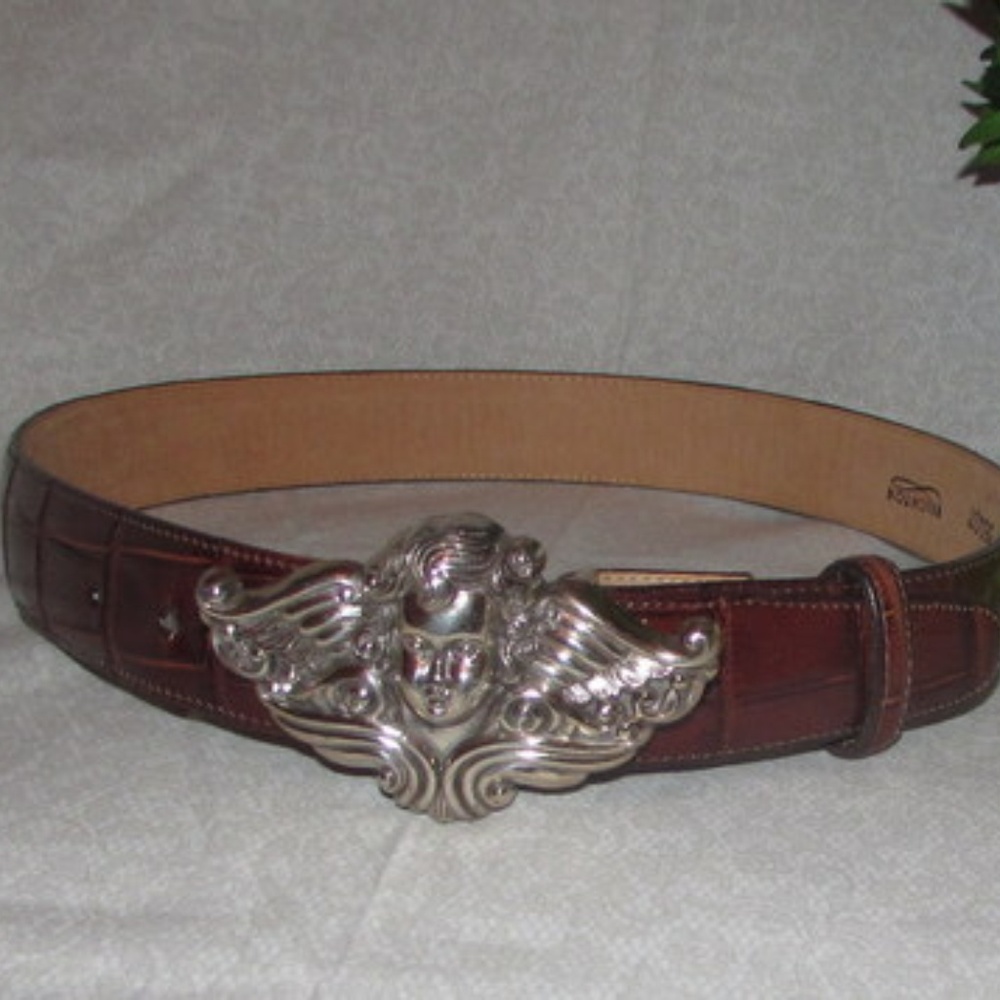 BRIGHTON Cherub Angel Brown Leather Belt Women M